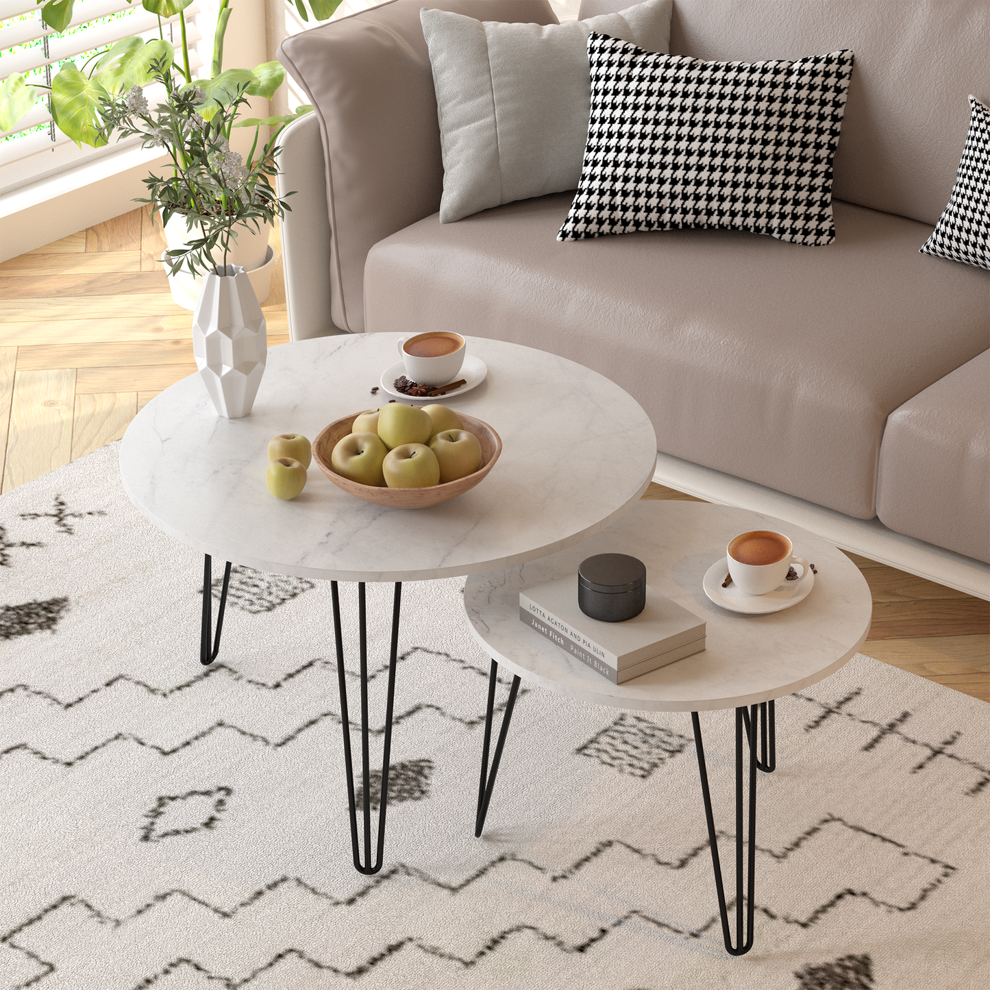 Ensemble de 2 tables basses rondes empilables de 27,56'' - Blanc