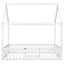 Full Size Wood House Bed with Fence and Door White Wash - Korvel