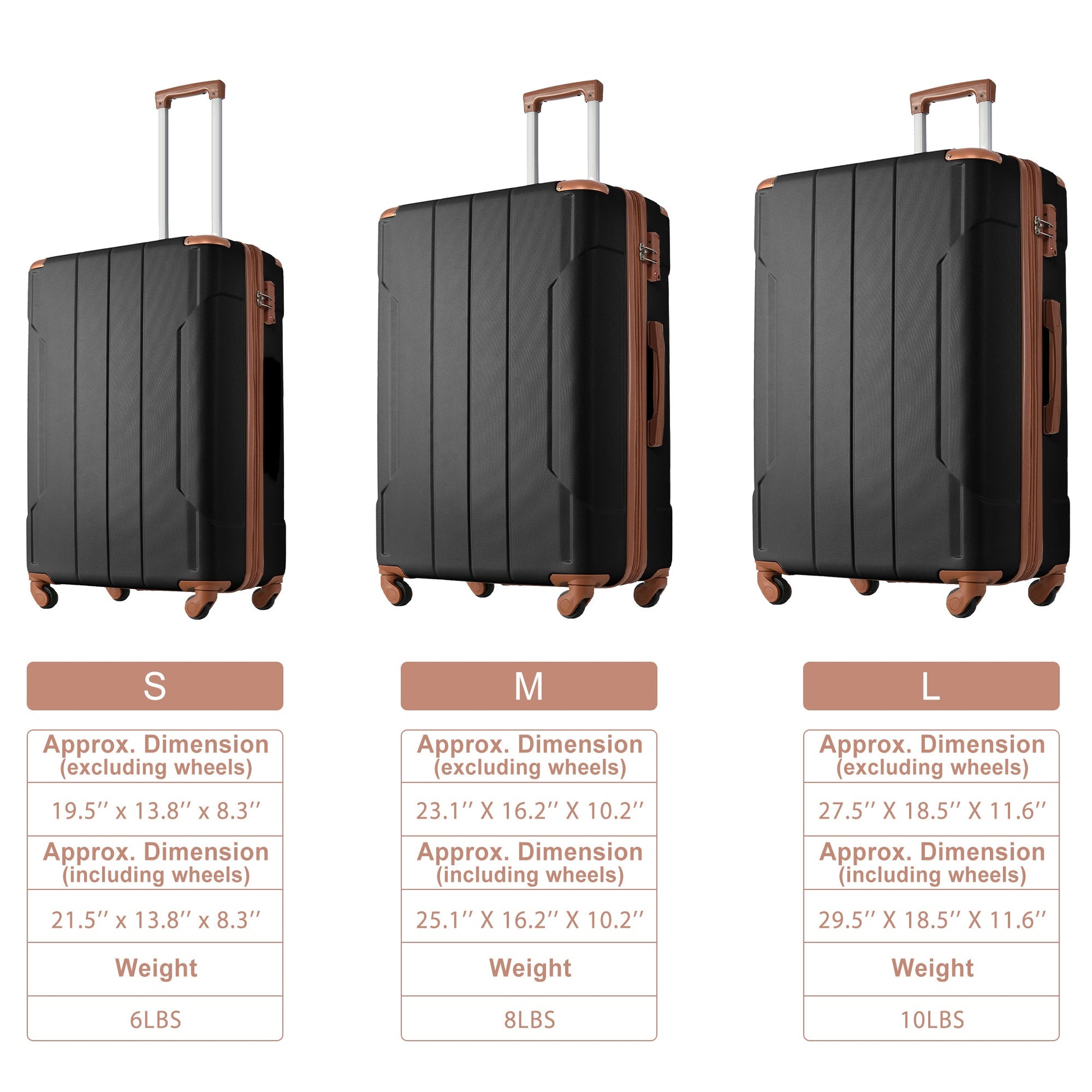 Hardshell Luggage Spinner Suitcase with TSA Lock Lightweight Expandable 24'' (Single Luggage) Black Brown + ABS + 24 Inch - Korvel