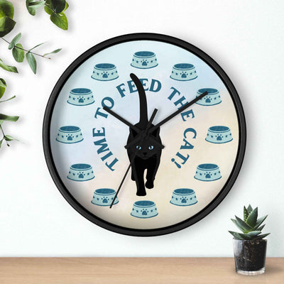 Time to Feed the Cat! Round Wall Clock – Black Frame, 10"