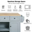 Kitchen handcart with rubber wood leaf countertop, storage cabinet, shelf, and 3 dining room drawers, gray blue - Korvel