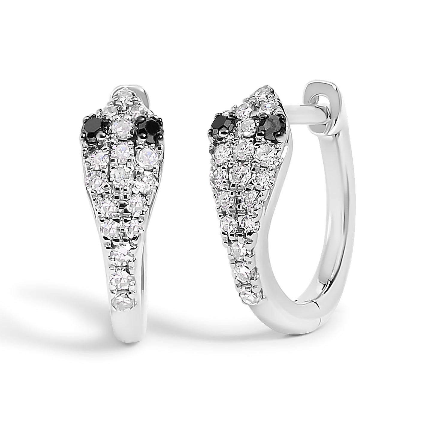 Boucles d'oreilles créoles serpent en or blanc 10K avec diamants