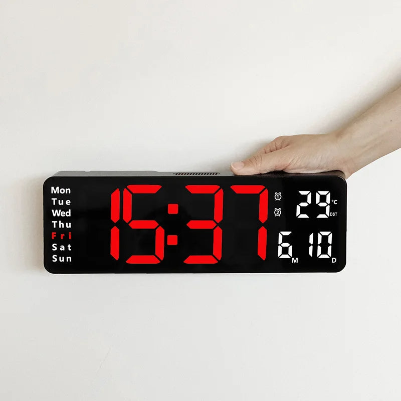 Large LED Wall Clock with Remote Control and Dual Alarms