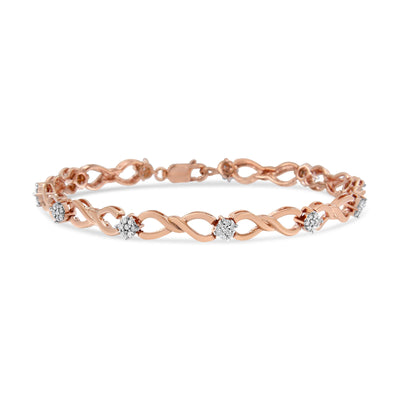 Bracelet en or rose 10K avec diamants en grappe - Taille 7"