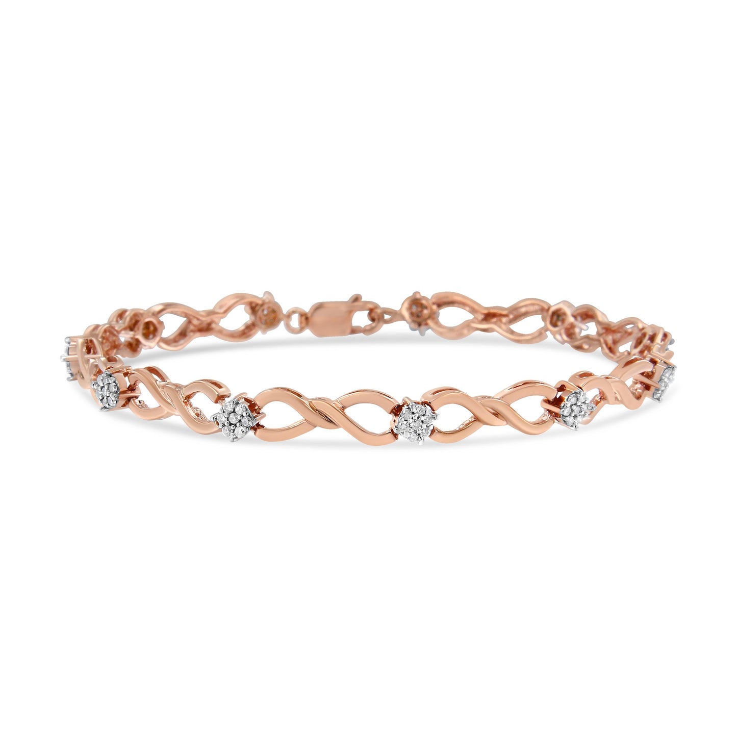 Pulsera de eslabones de infinito de diamantes de plata esterlina chapada en oro rosa de 10K - 7"