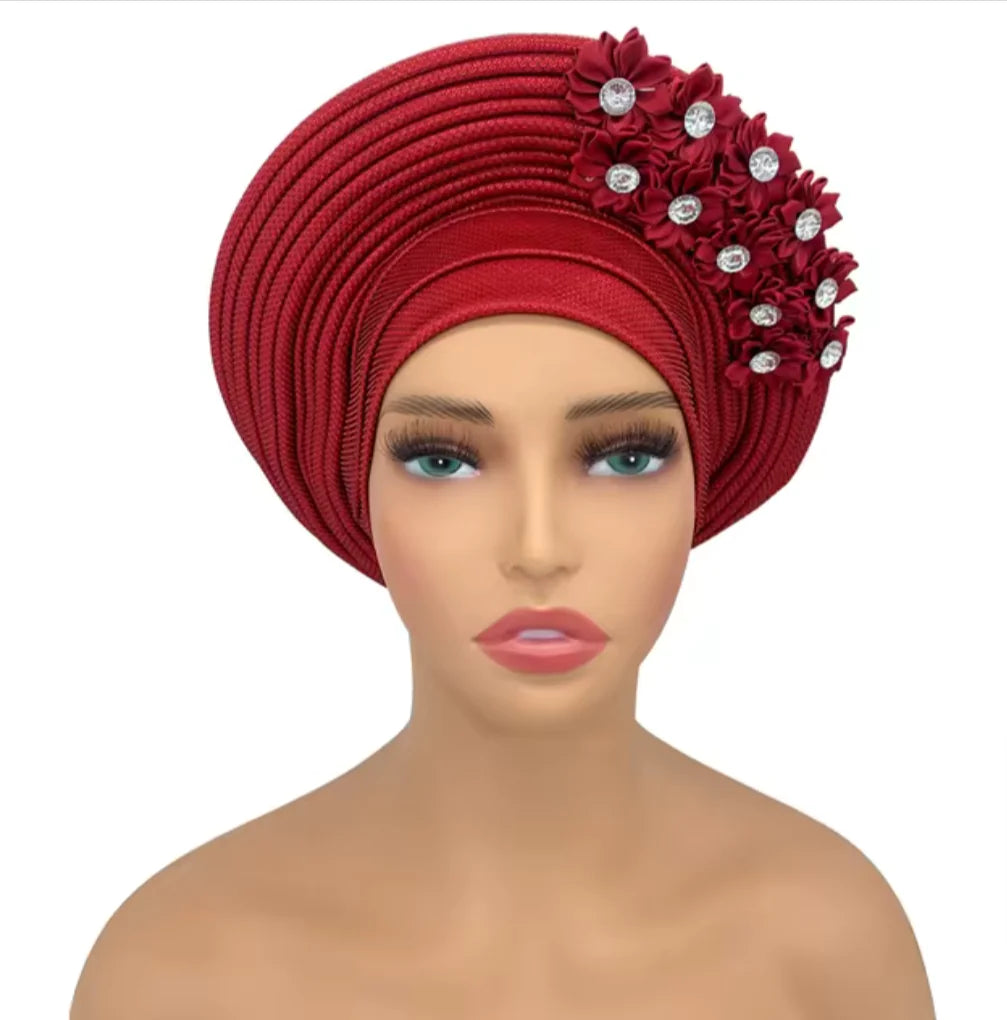 Elegant Floral Auto Gele Headwrap - 2024 African Turban