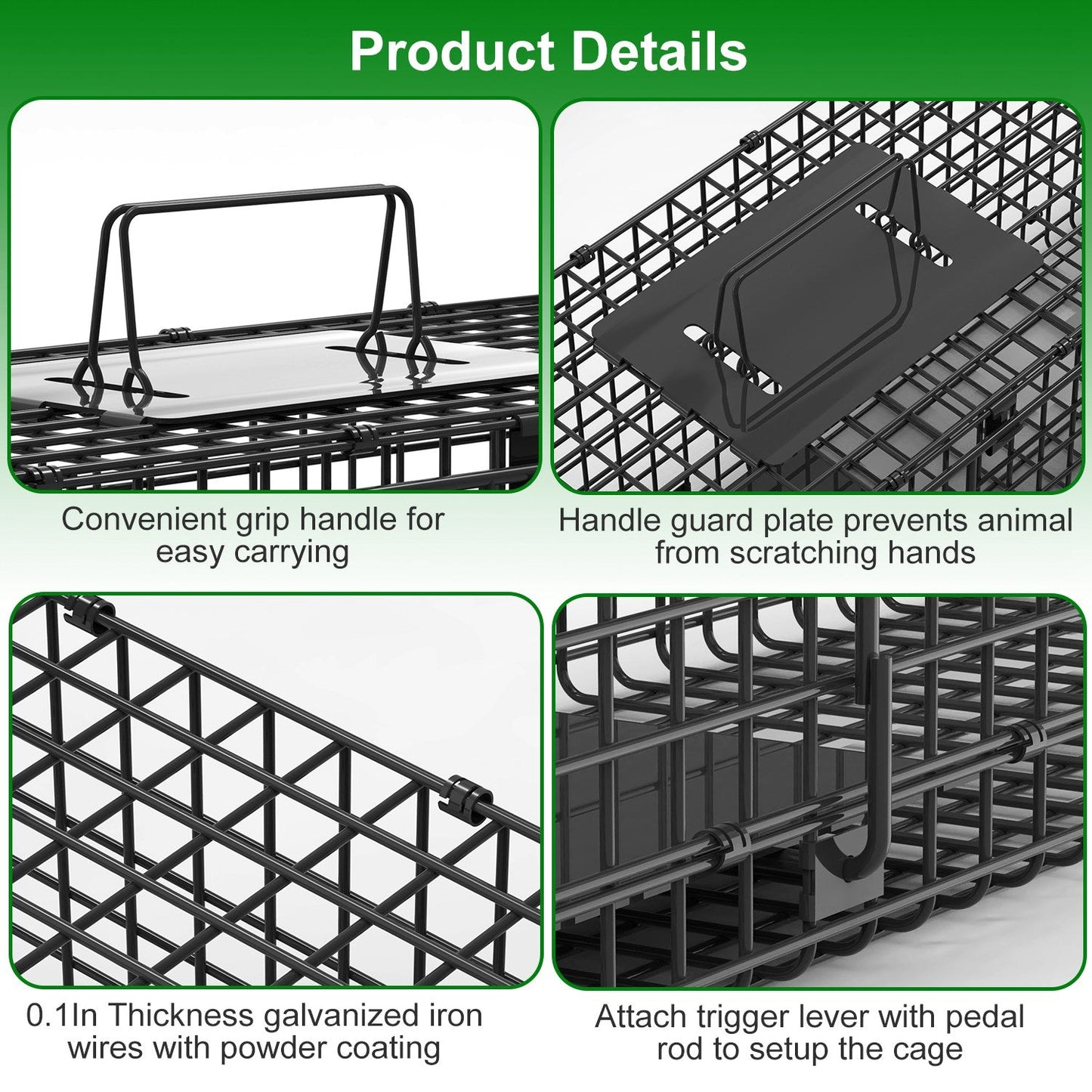 Trampa de Jaula para Animales Vivos de 40 pulgadas con 2 Puertas para Animales de Hasta 18lbs