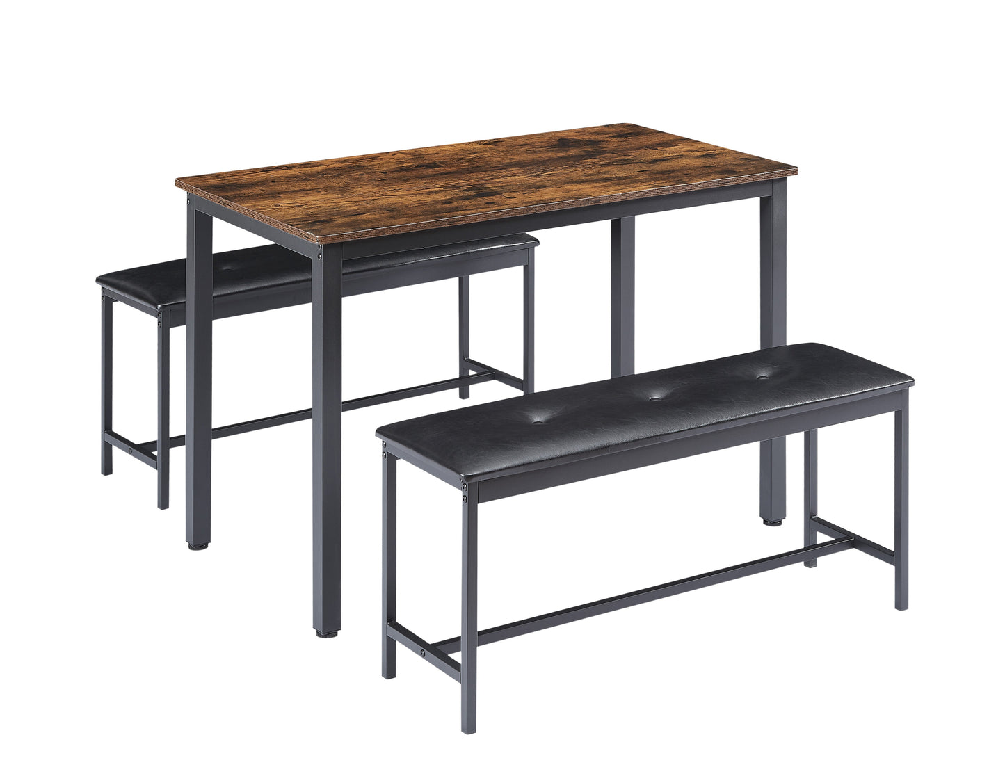 Dining Table Set Barstool Dining Table (with 2 PU Upholstered Benches) Industrial Style Dining Table and Chairs - Korvel