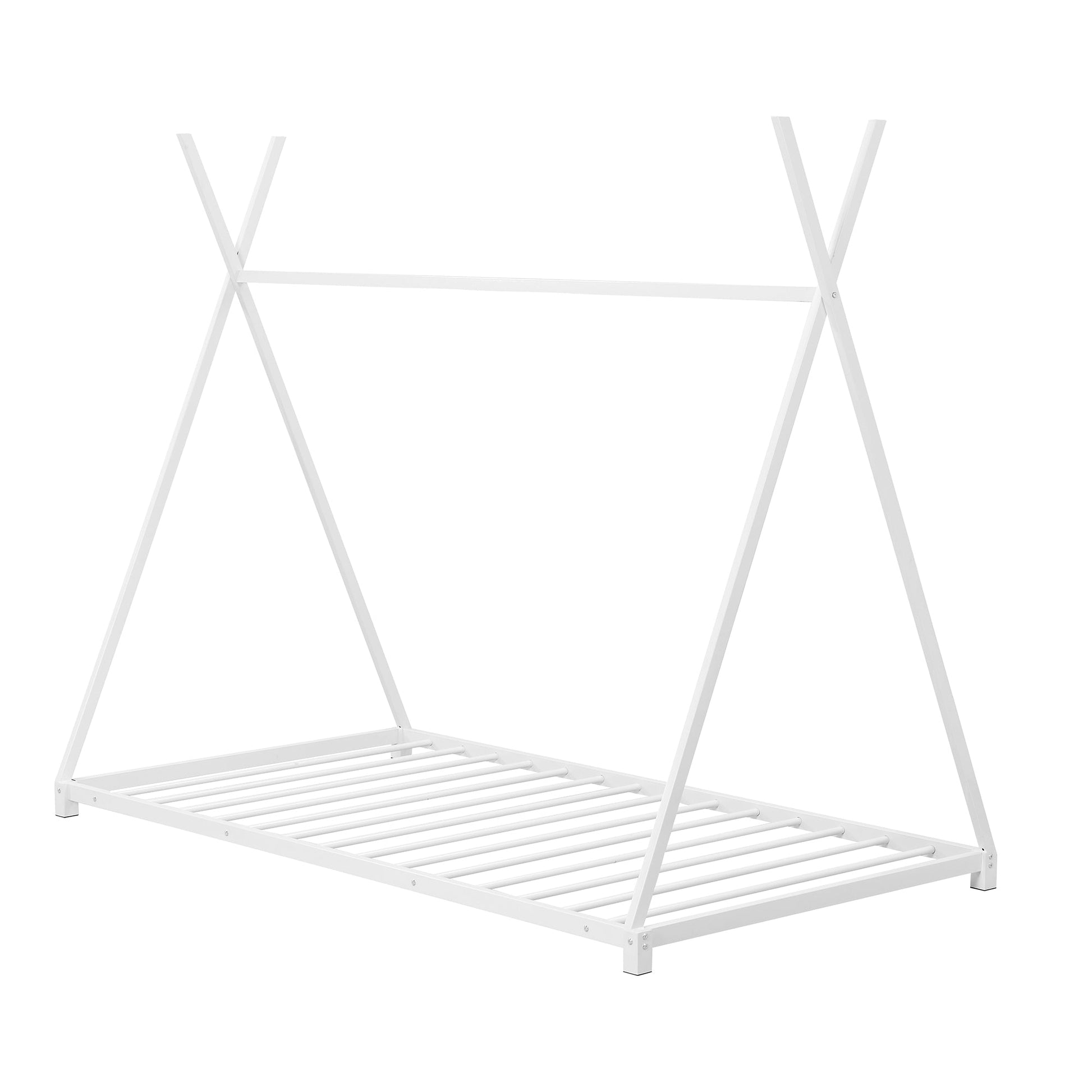 Metal Twin Size House Platform Bed with Triangle Structure  White - Korvel