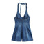 Mono de mezclilla halter chic para mujeres