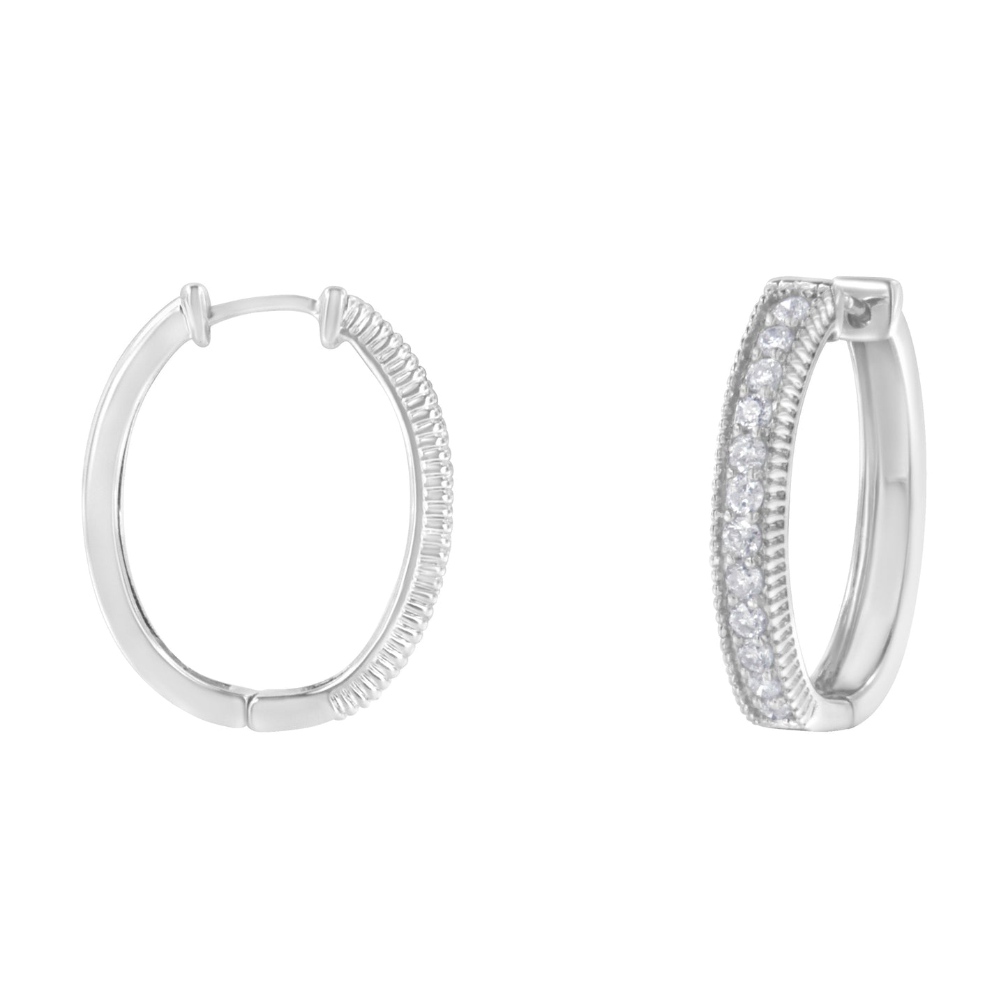 Pendientes de aro de diamantes de oro blanco de 10KT con diamantes de 1.00 cttw