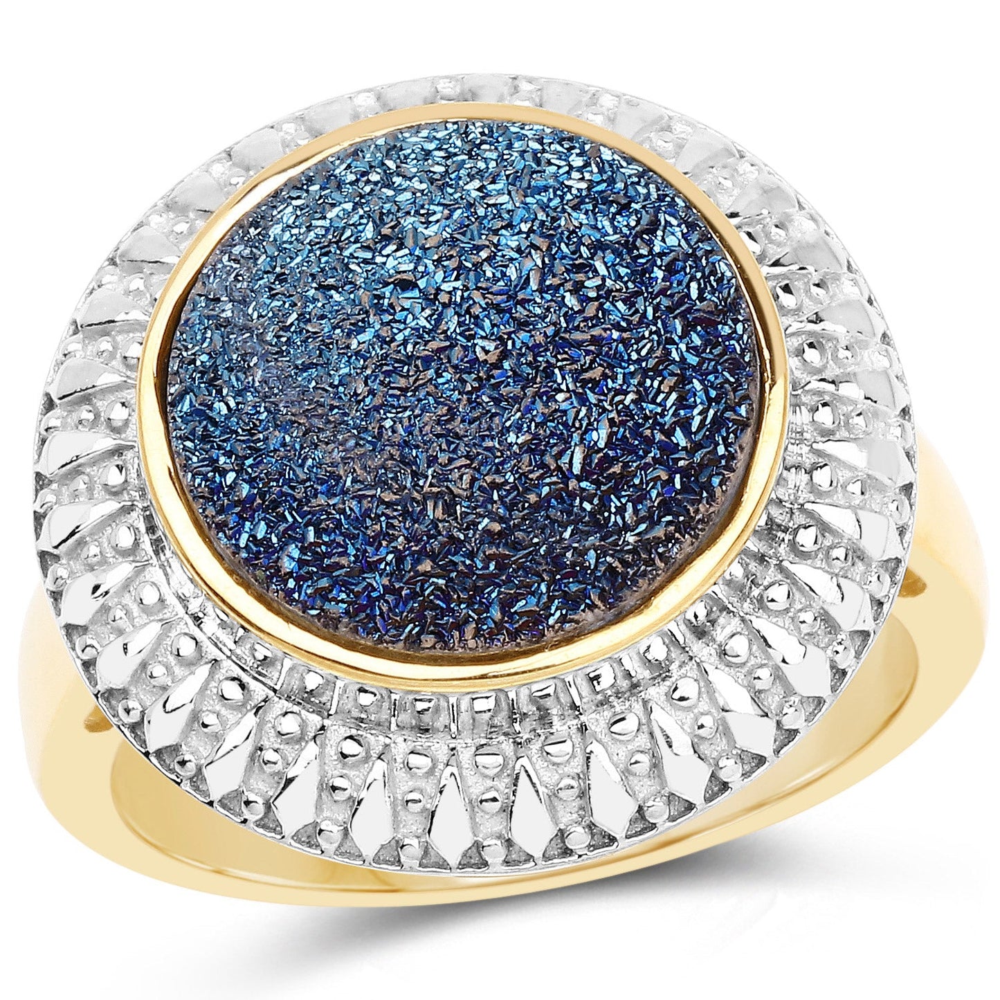 Bague de fiançailles en argent sterling avec drusy bleu cobalt de 4,90 carats