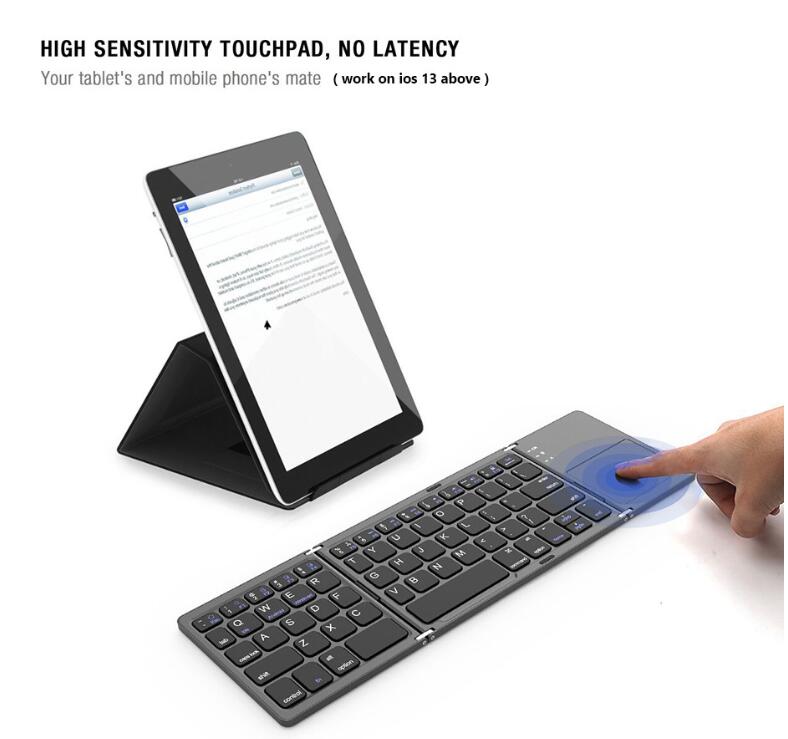 Mini wireless three-fold Bluetooth keyboard Bluetooth wireless folding with touch panel BO33 rechargeable keyboard - Korvel