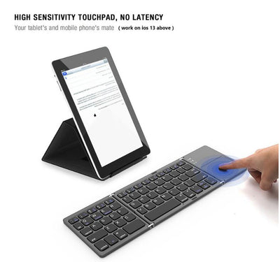 Mini wireless three-fold Bluetooth keyboard Bluetooth wireless folding with touch panel BO33 rechargeable keyboard - Korvel