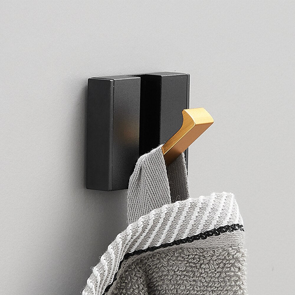 Folding Towel Hanger 2ways Installation Wall Hooks Coat Clothes Holder for Bathroom Kitchen Bedroom Hallway, Black Gold - Korvel