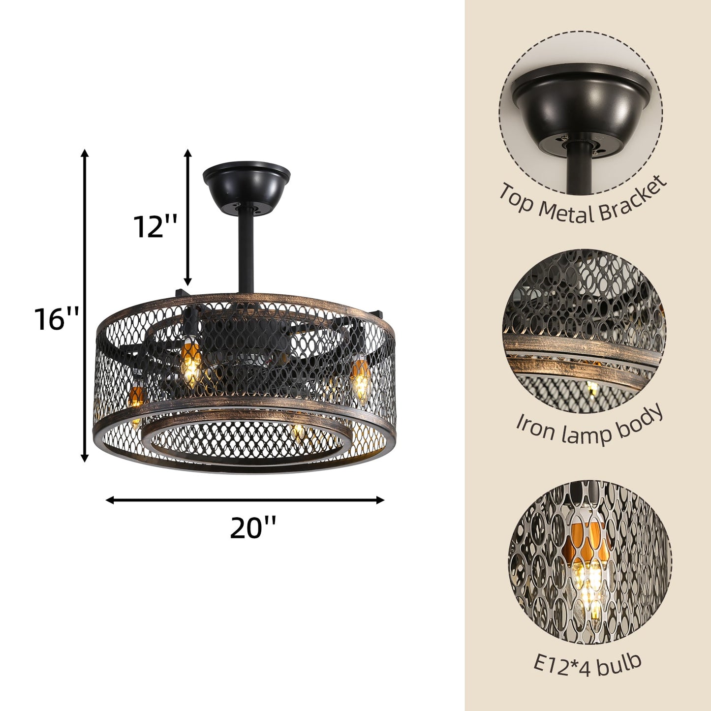 20 inch Caged Ceiling Fan with Lights - Korvel
