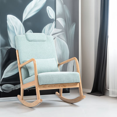 Premium Upholstered Rocking Chair with Lumbar Pillow