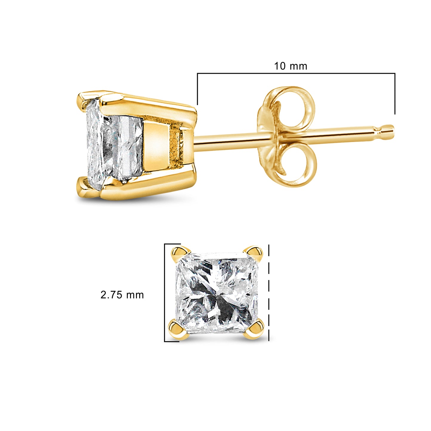 Boucles d'oreilles en diamant certifiées AGS en or jaune 14k 1/4 Cttw