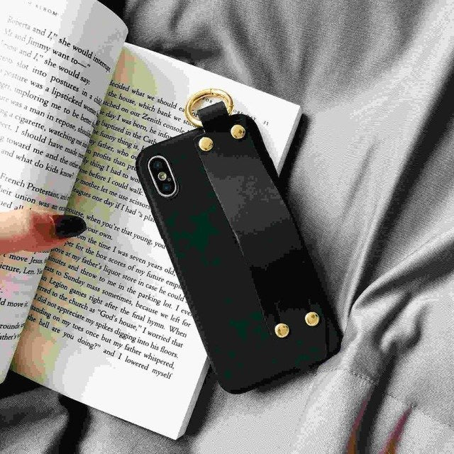 Funda de Silicona Suave Mate Morada Premium con Correa de Agarre para iPhone