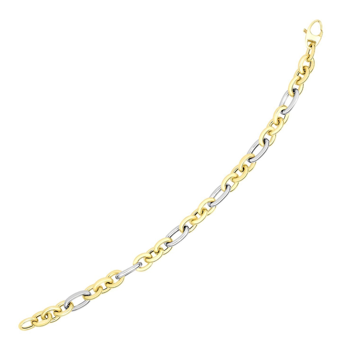 Bracelet en or bicolore 14k à maillons ovales longs et courts