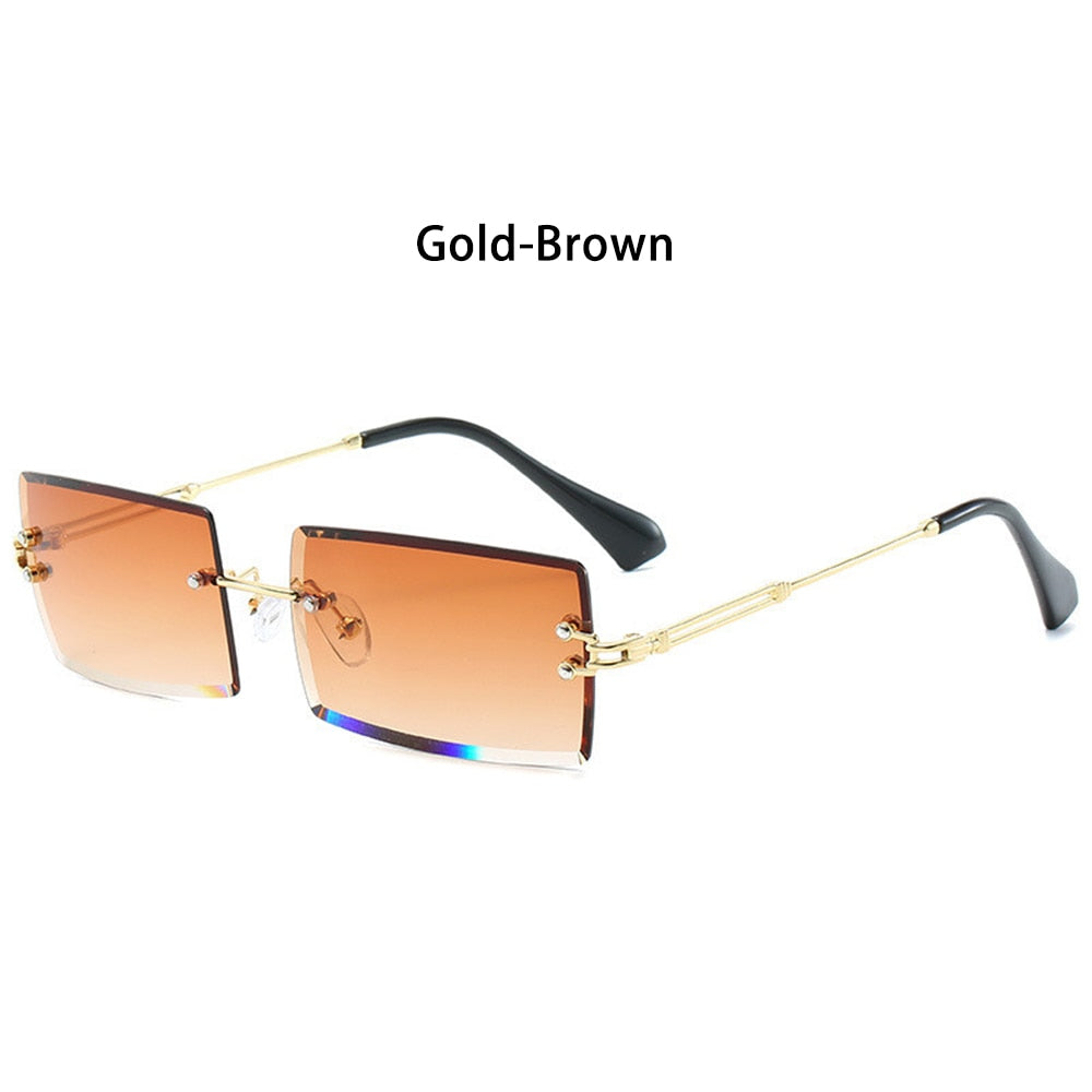 Trendy Men Women Summer Rimless Sunglasses Fashion Small Rectangle Sun Glasses Traveling Style UV400 Shades Eyewear - Korvel