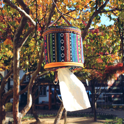 Outdoor camping folding ethnic style paper box storage bag car roll paper tissue box small cloth bag storage bag - Korvel