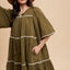 Chic Bohemian Tiered Dress with Tassel Details and Contrast Trim - Korvel
