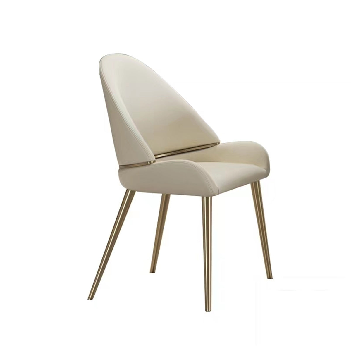 Dining Chair with PU Leather Beige color metal legs (Set of 2)（Foam + Beige + Meta） - Korvel