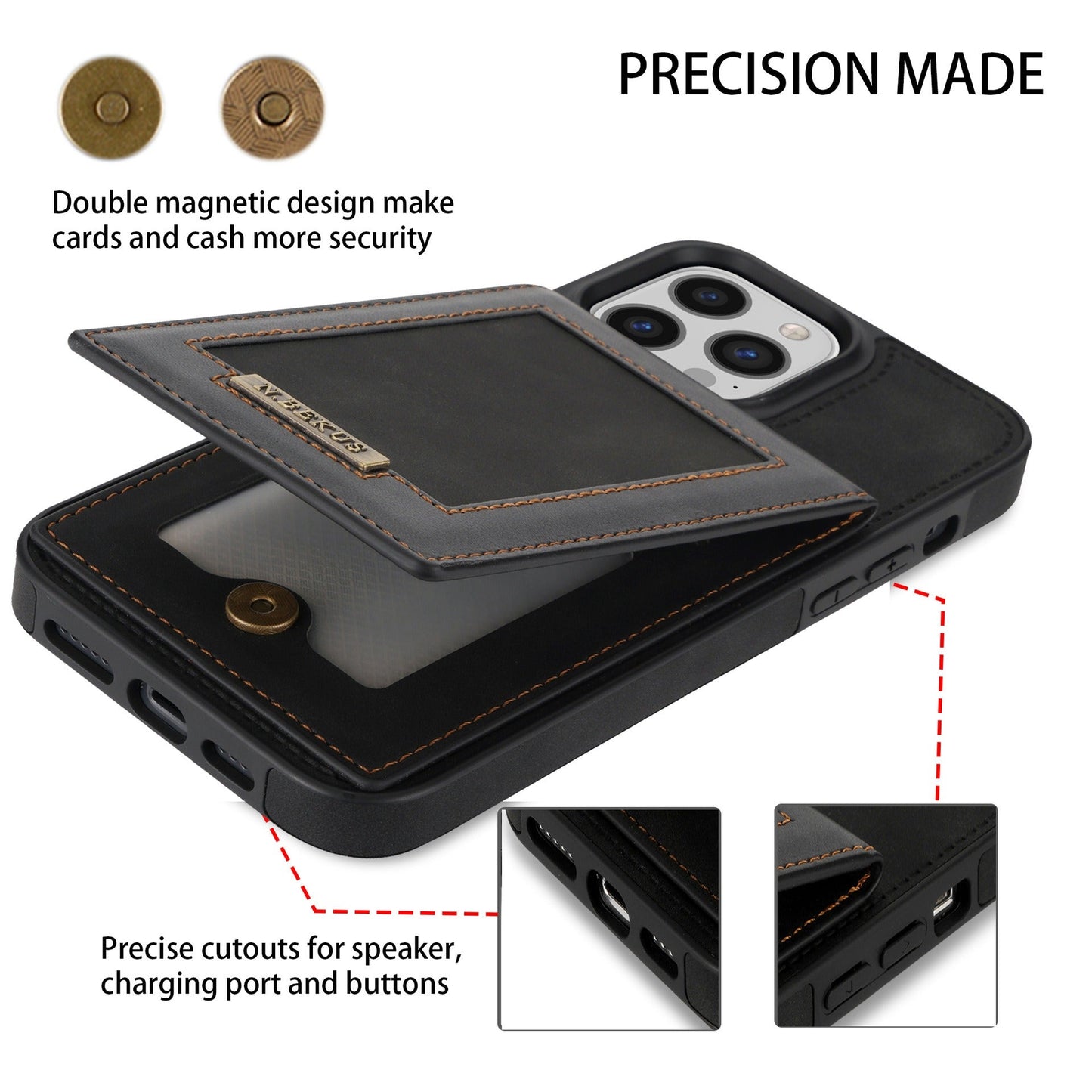 For iPhone 14ProMax Card Holder Phone Leather Case Samsung S23Ultra Photo Frame Magnetic Buckle Protective Case - Korvel