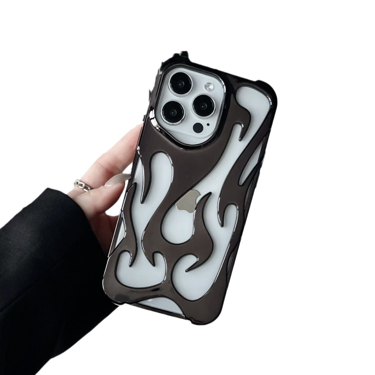 Electroplated hollow flame pattern phone case suitable for iPhone 15 Pro, simple all inclusive, Apple 14 anti drop protective cover - Korvel