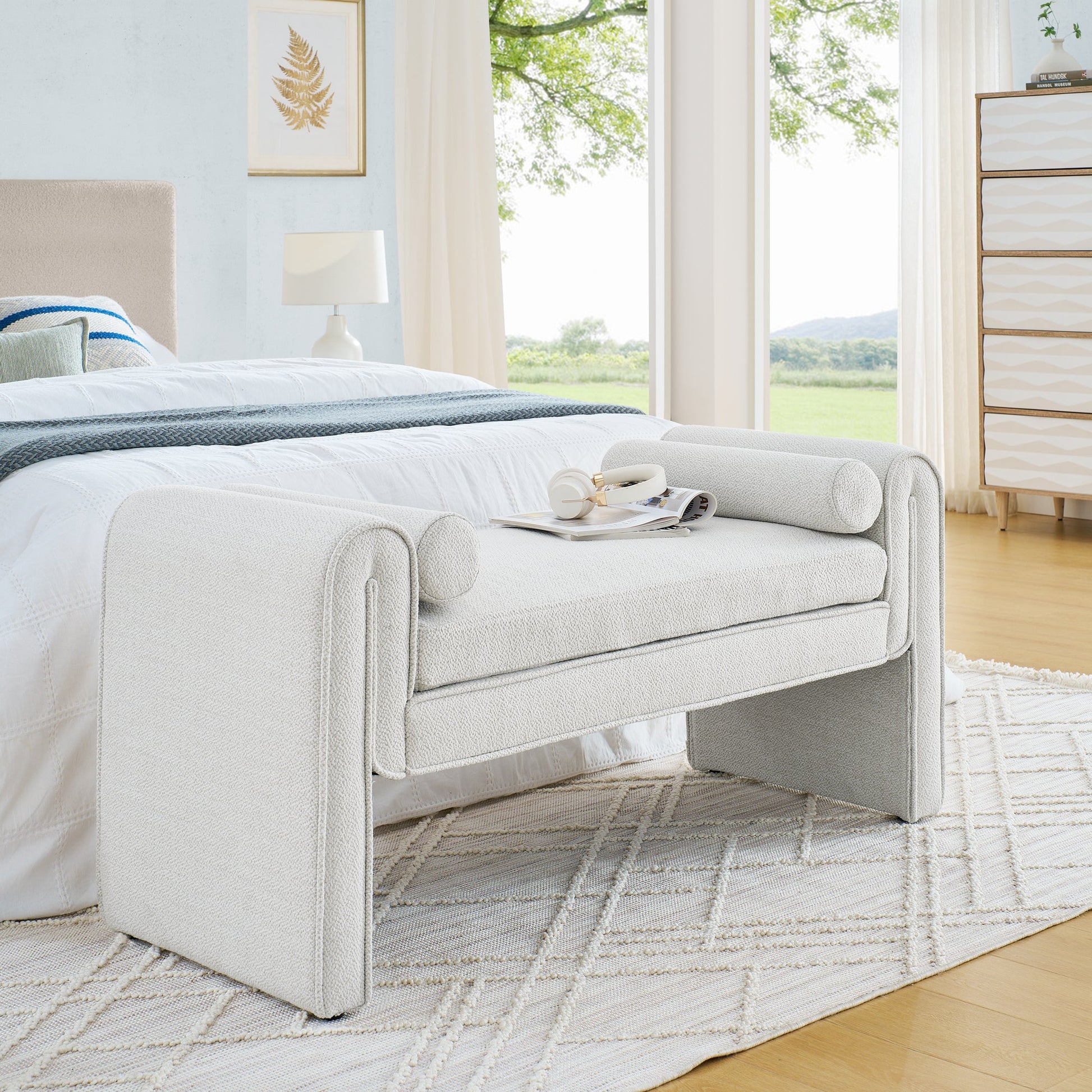Bedroom storage stool, linen storage stool, large storage space, 50.39 inches white - Korvel