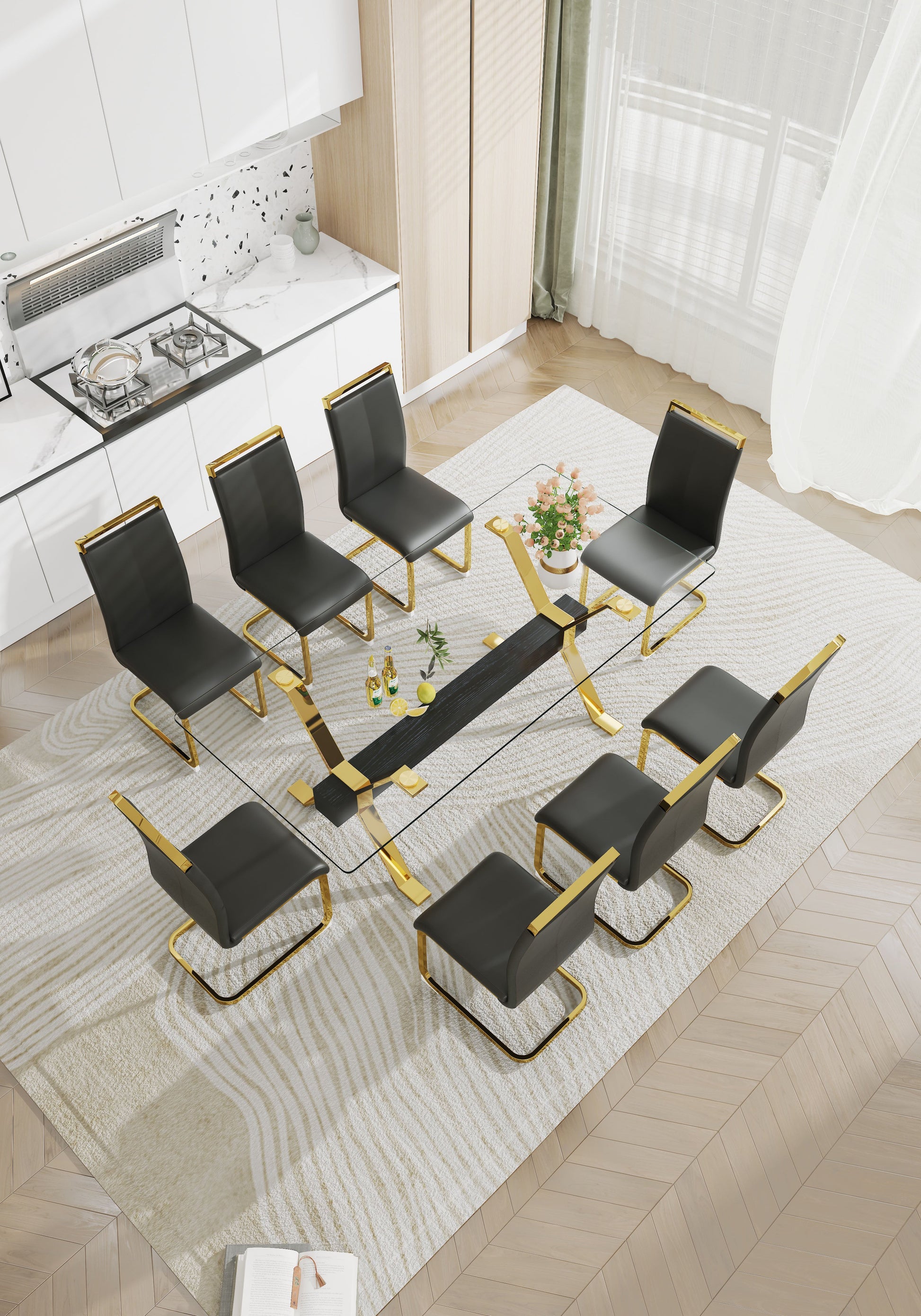 Dining table Modern tempered glass dining table Large modern office desk - Korvel