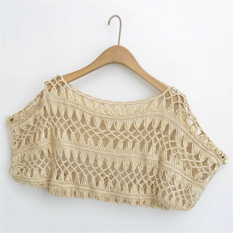 Fashionable and Sexy  Style Women's Round Neck Crochet Top with Loose Fit - Korvel