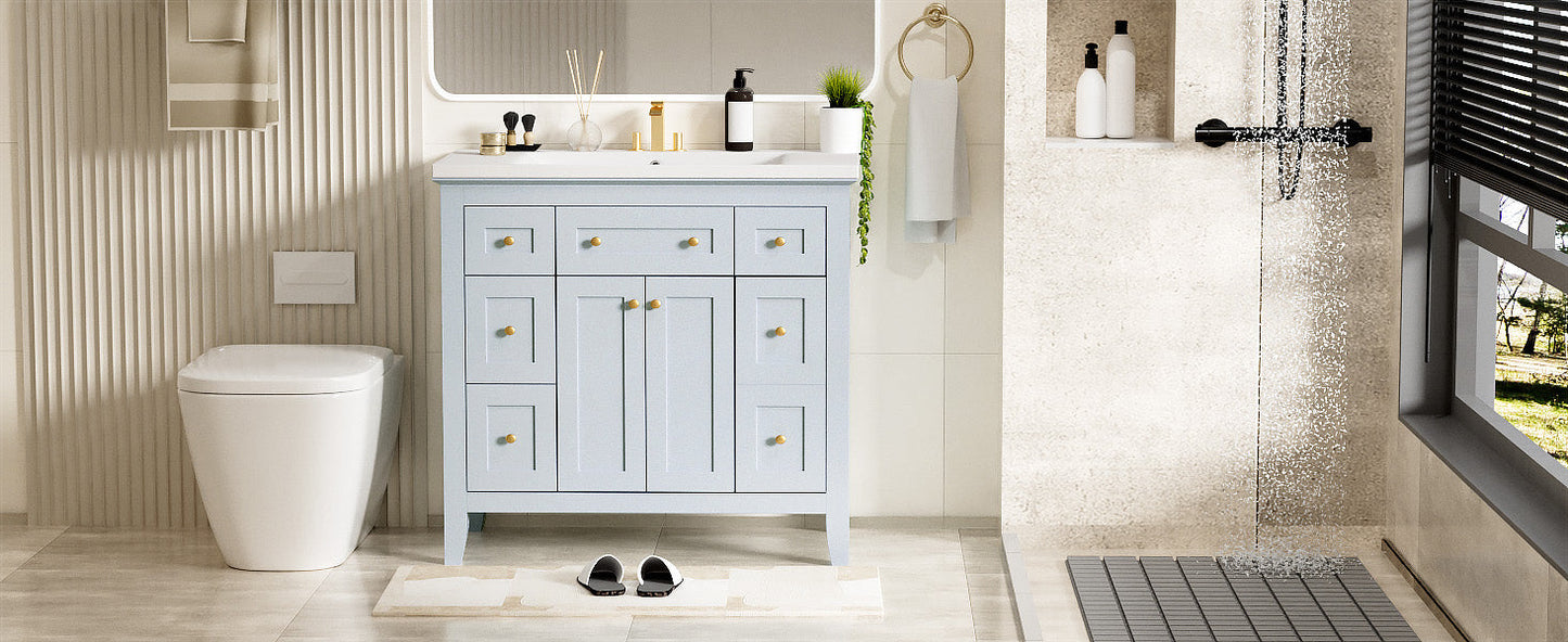 Meuble de salle de bain bleu clair de 36" avec évier en résine et rangement