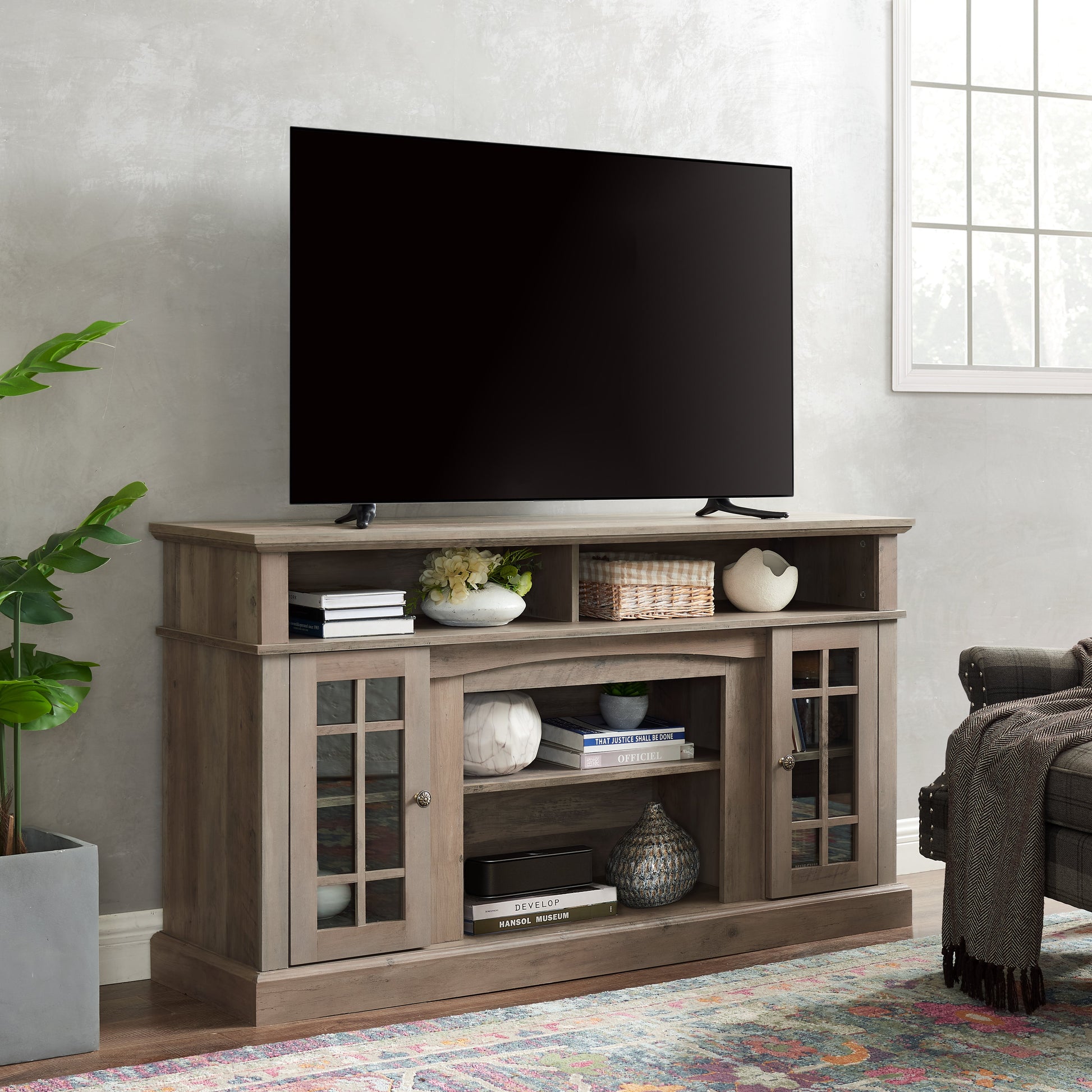 Classic TV Media Stand Modern Entertainment Console for TV Up to 65" with Open and Closed Storage Space Gray Wash - Korvel
