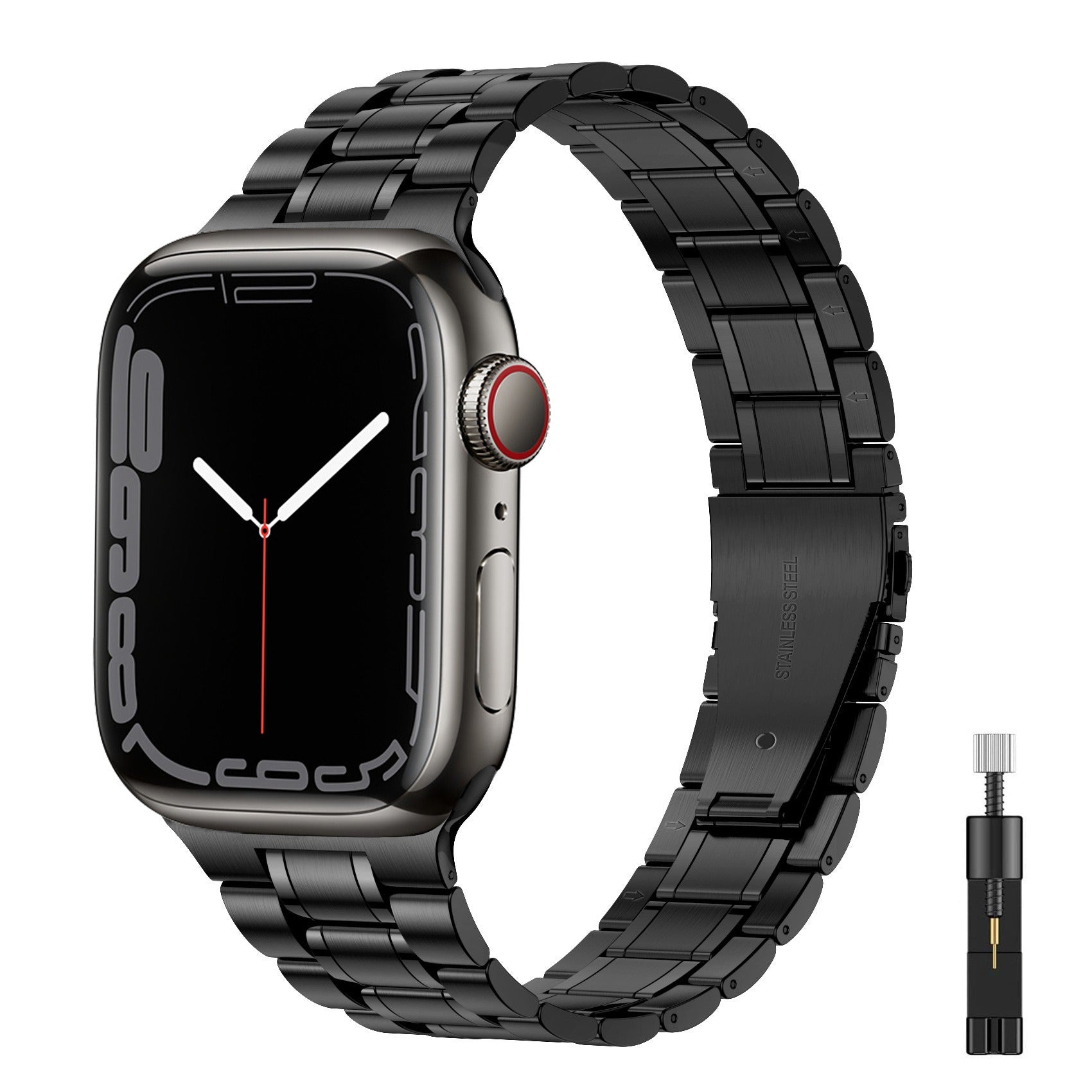 Suitable For Apple Watch S 3 4 5 iwatch S 7 8 9 Stainless Steel Metal Fine Steel Watch Chain With Five Beads - Korvel