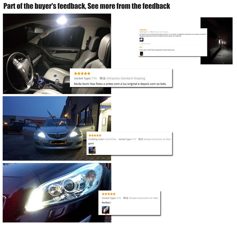 4Pcs W5W 10-7020 SMD Car T10 LED 194 168 Wedge Replacement Reverse Instrument Panel Lamp White Blue Bulbs For Clearance Lights - Korvel