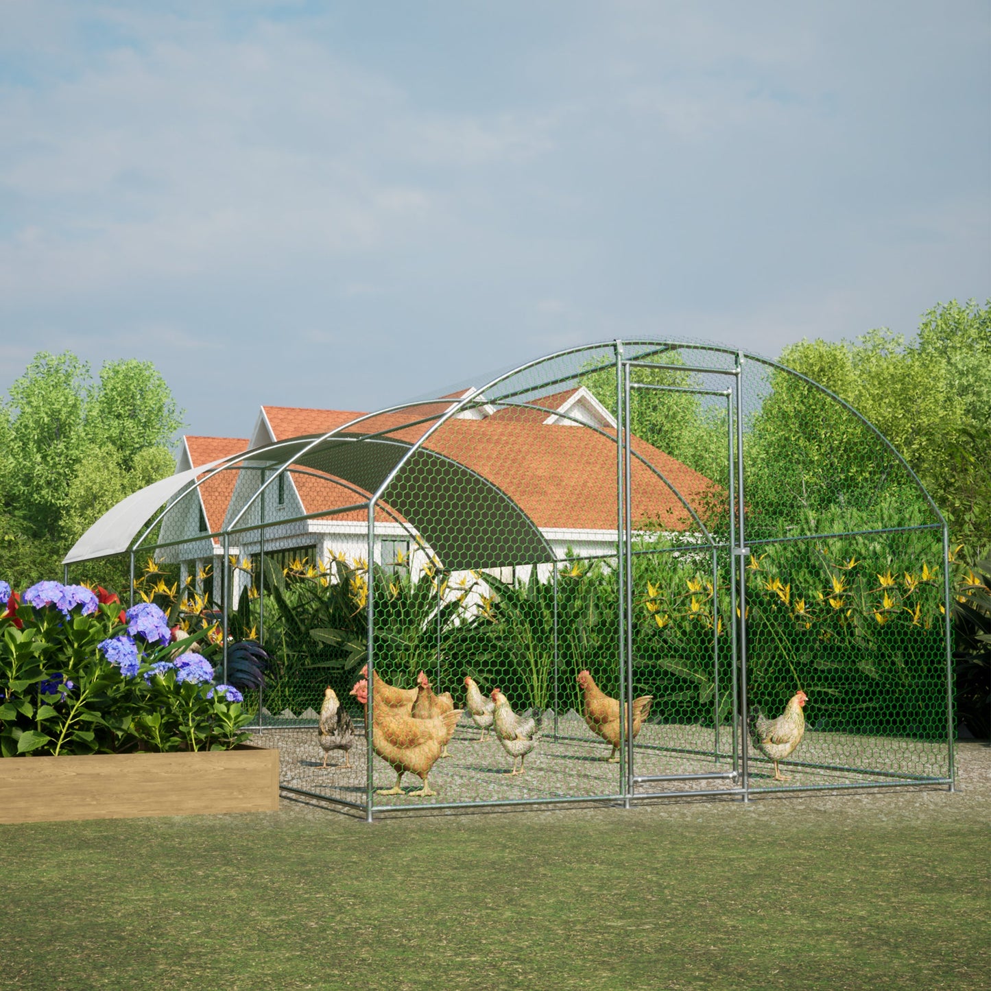 Large dome shaped walk-in fence cage metal chicken coop with waterproof and UV resistant cover, pipe diameter 1 inch - Korvel