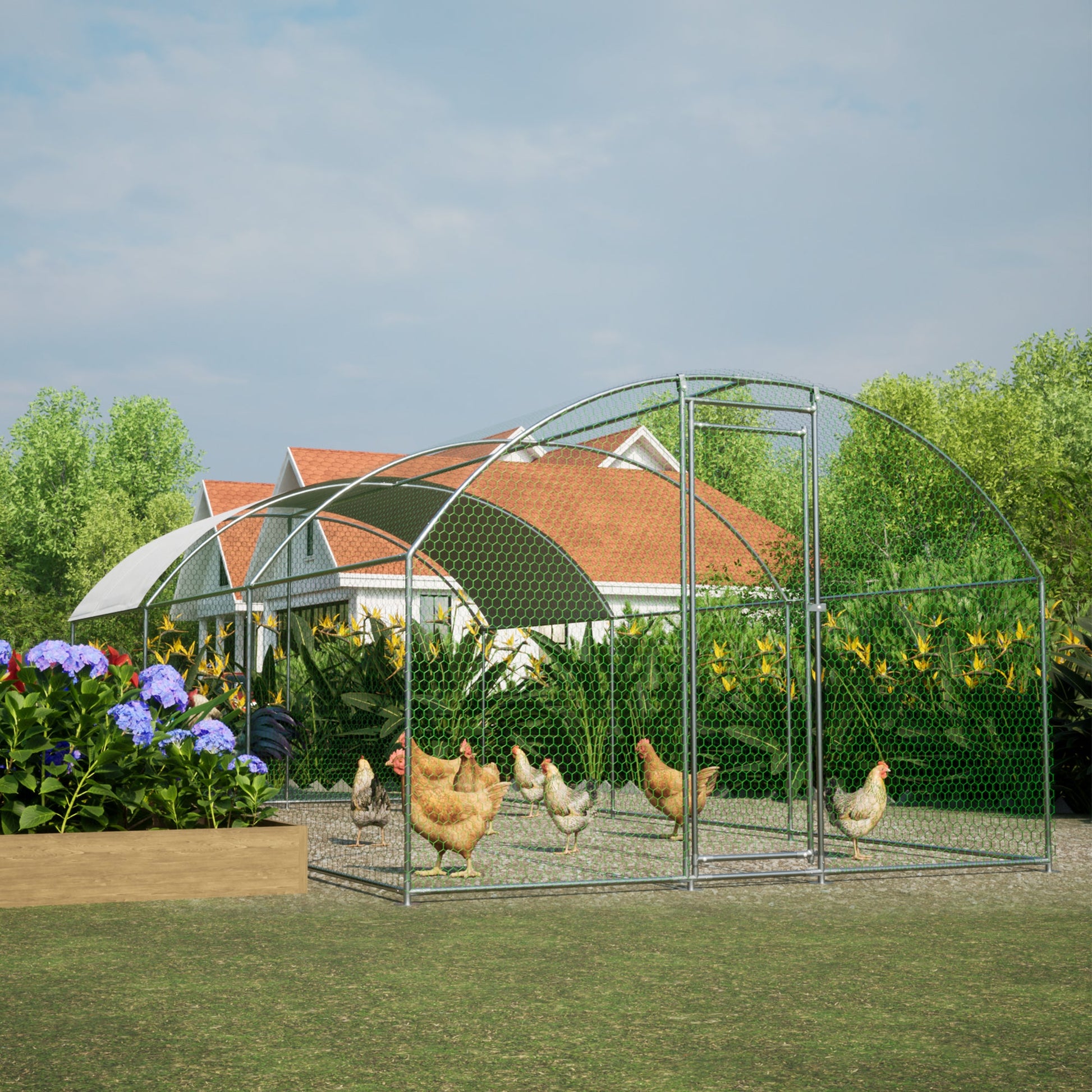 Large dome shaped walk-in fence cage metal chicken coop with waterproof and UV resistant cover, pipe diameter 1 inch - Korvel
