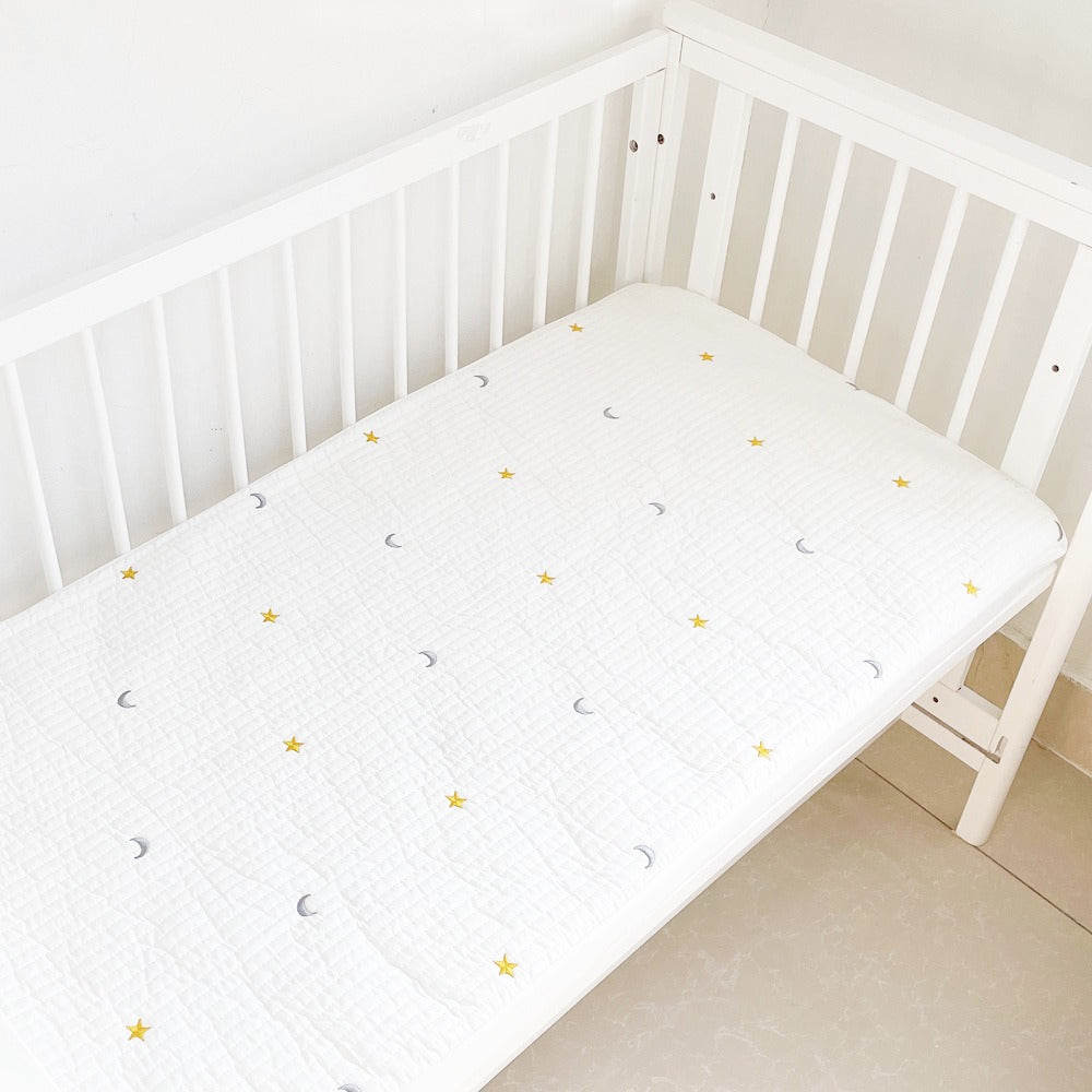 Baby fitted sheet pure cotton plus cotton sheets ins Japanese and Korean style quilted embroidered newborn sheets autumn and winter children's mattress - Korvel
