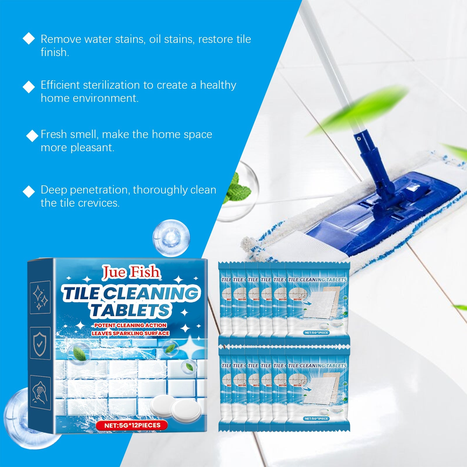 Ceramic Tile Cleaning Effervescent Tablet, Toilet Basin Wall Tile Decontamination And Descaling Brightening Cleaning Tablet - Korvel