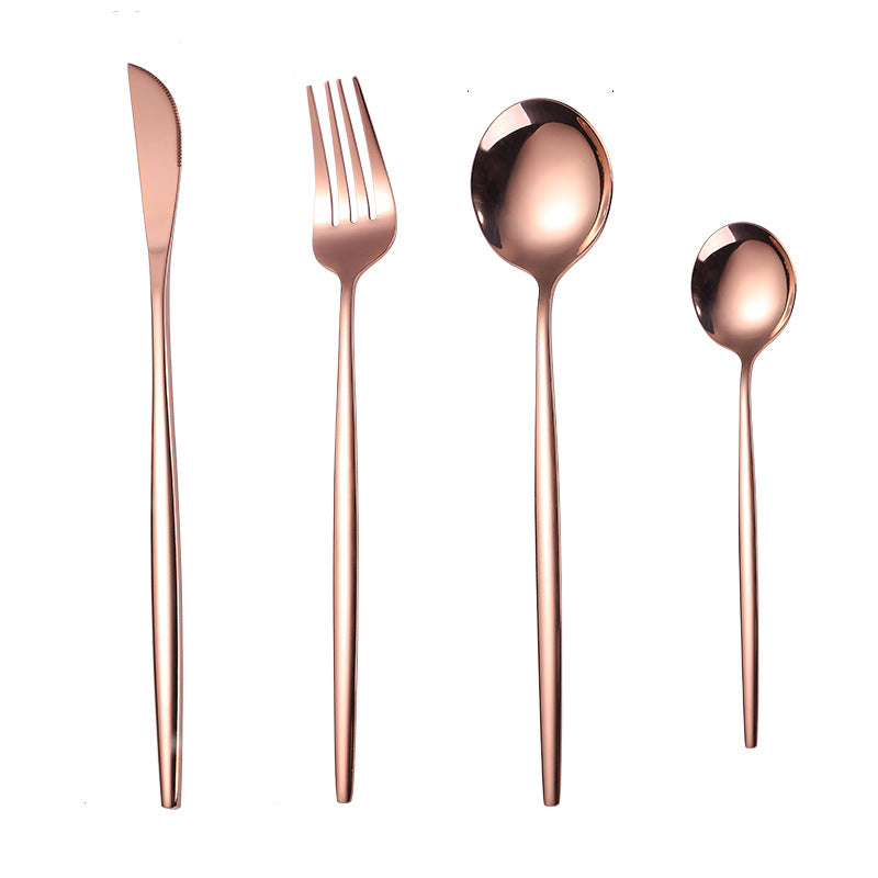 Portuguese Stainless Steel Knife Fork Spoon Golden Steak Knife Fork Set Four-Piece Tableware Set - Korvel