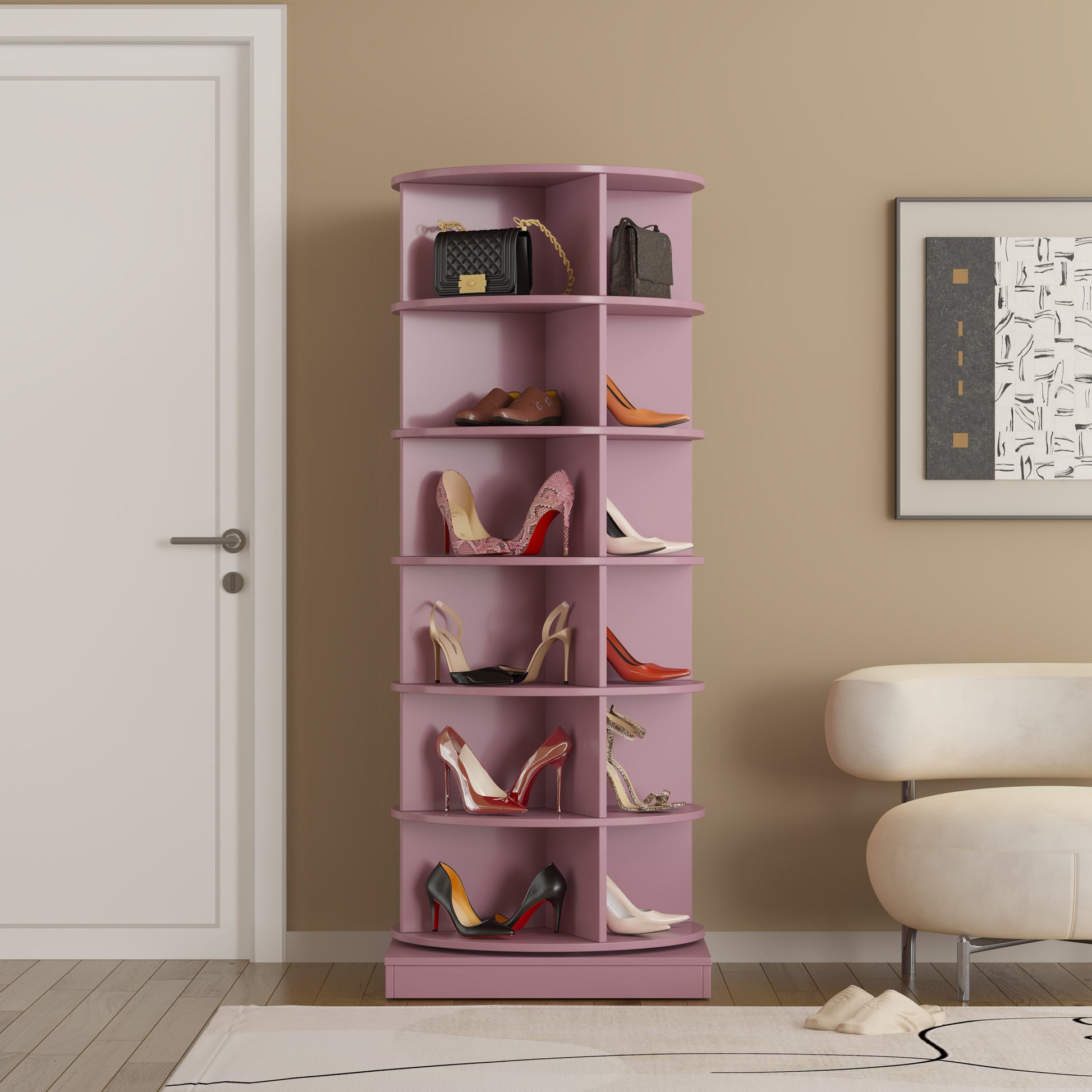 Pink 360 Rotating shoe cabinet 6 layers - Korvel