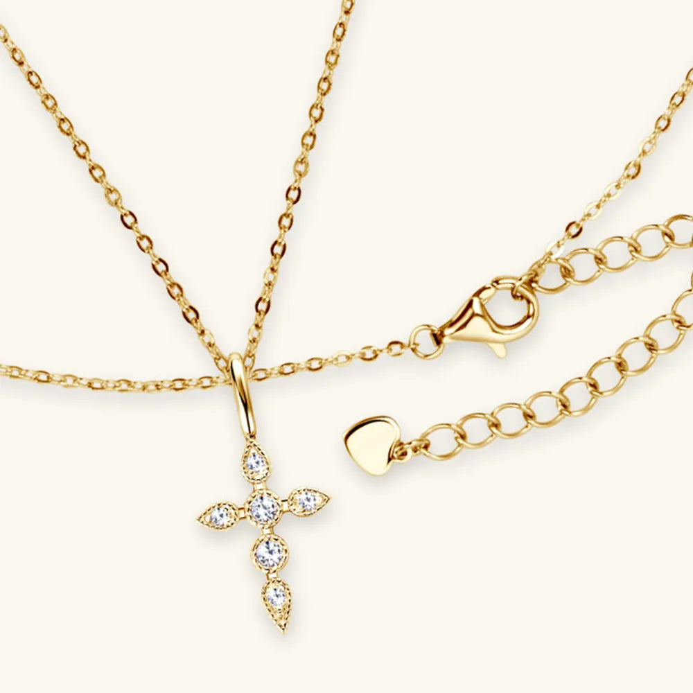 925 Sterling Silver Moissanite Cross Pendant Necklace - Korvel