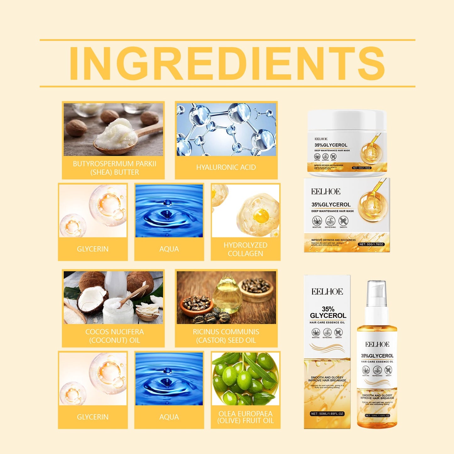 Set de Cuidado Capilar Nutritivo con Glicerina para Cabello Hidratado
