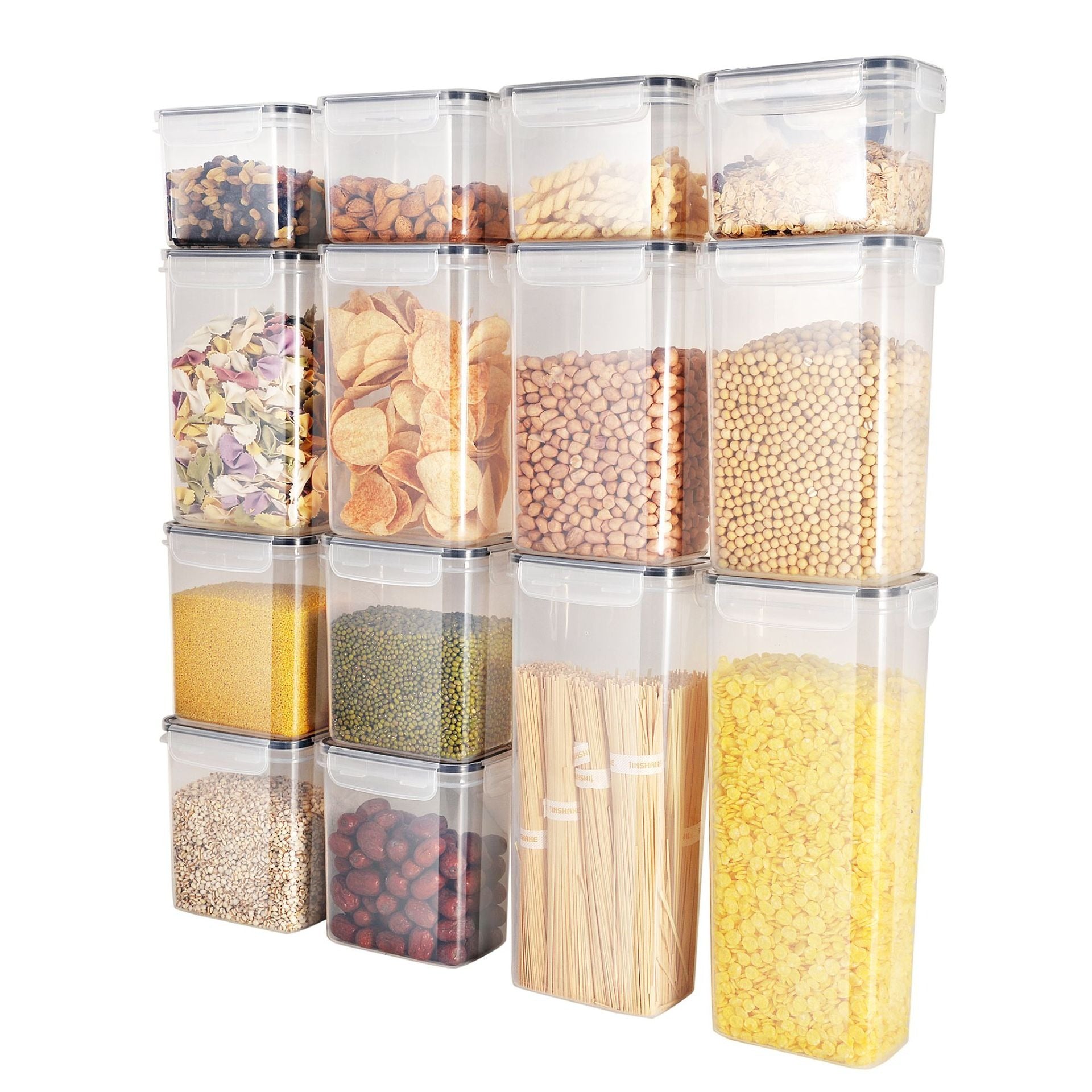 Pack of 7 Food Storage Container Space Saving Plastic Cereal Keeper with Air Tight Lid - Korvel