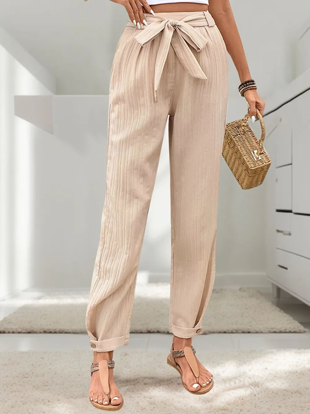 Pantalones de Cintura Alta con Cinta