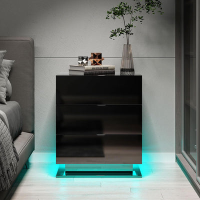 Nightstand with 3 Storage Drawers,Led Lights, End Table for Bedroom Furniture - Korvel