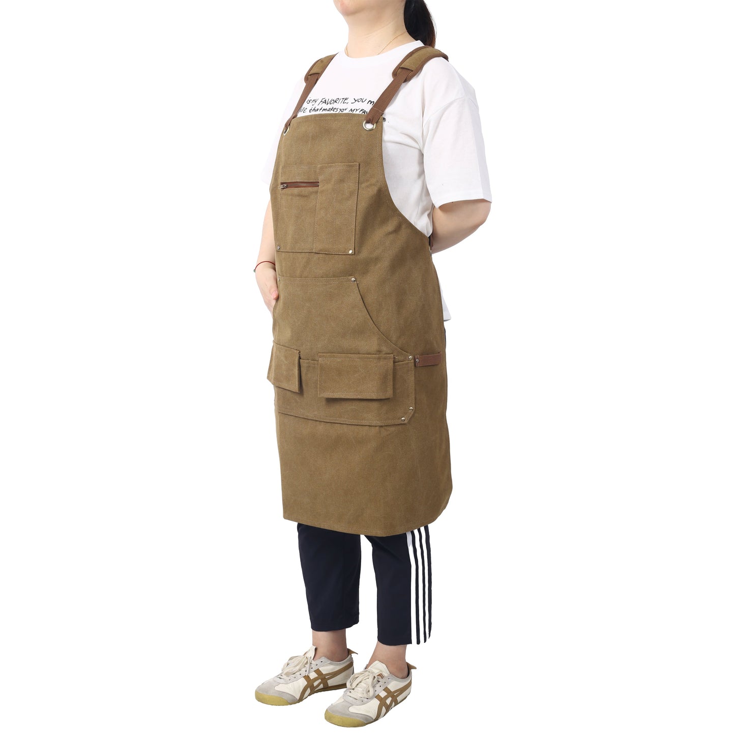 Long heavy-duty canvas tool apron, carpenter apron, carpenter 16 ounces, fully adjustable, no need for waxing - Korvel