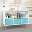 Kids bookcase with Collapsible Fabric Drawers Children's Book Display Toy Storage Cabinet Organizer White/Blue - Korvel